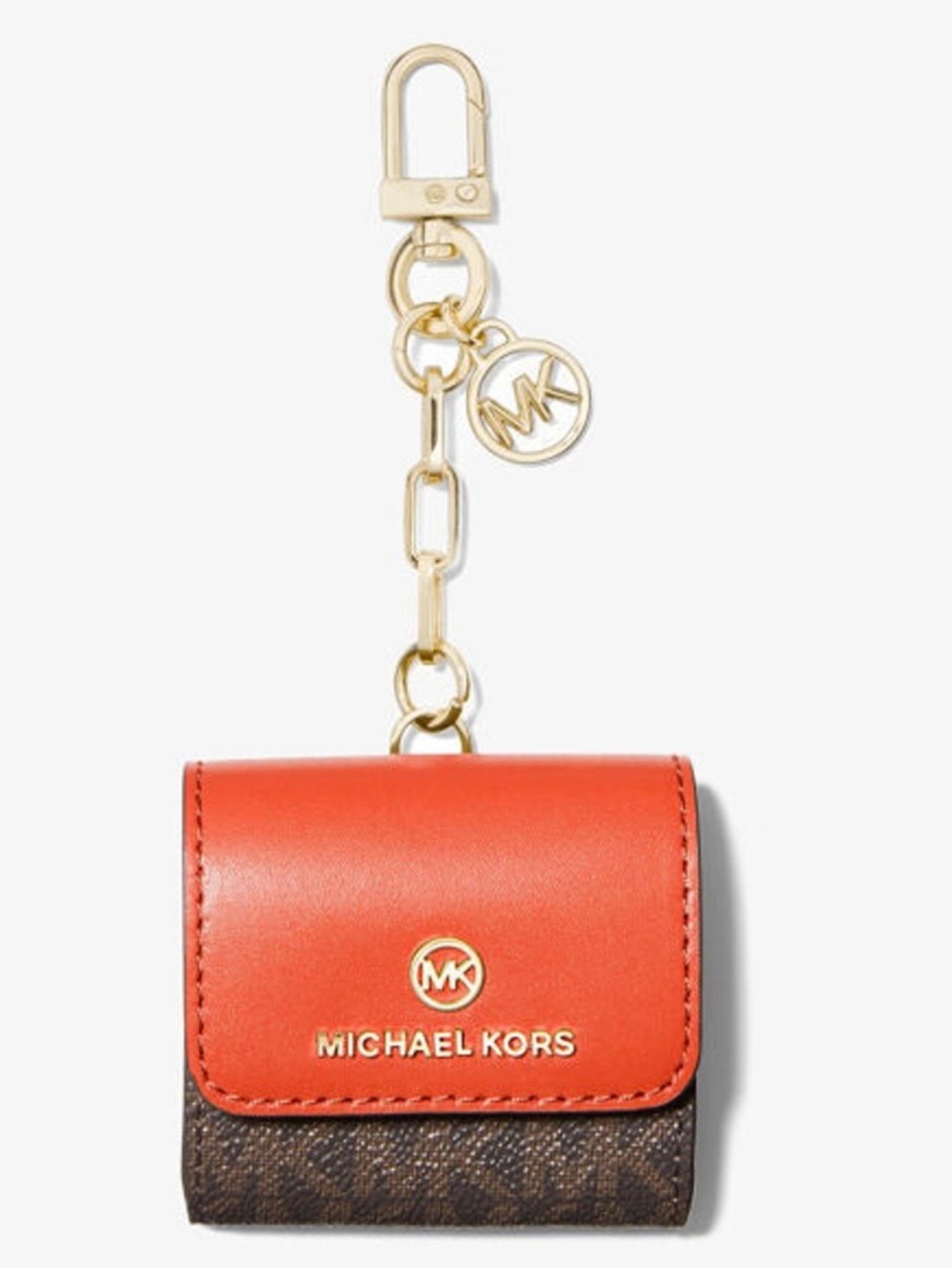 Michael Kors Logo Clip Case for Apple AirPods – Brown Signature & Orange Leather